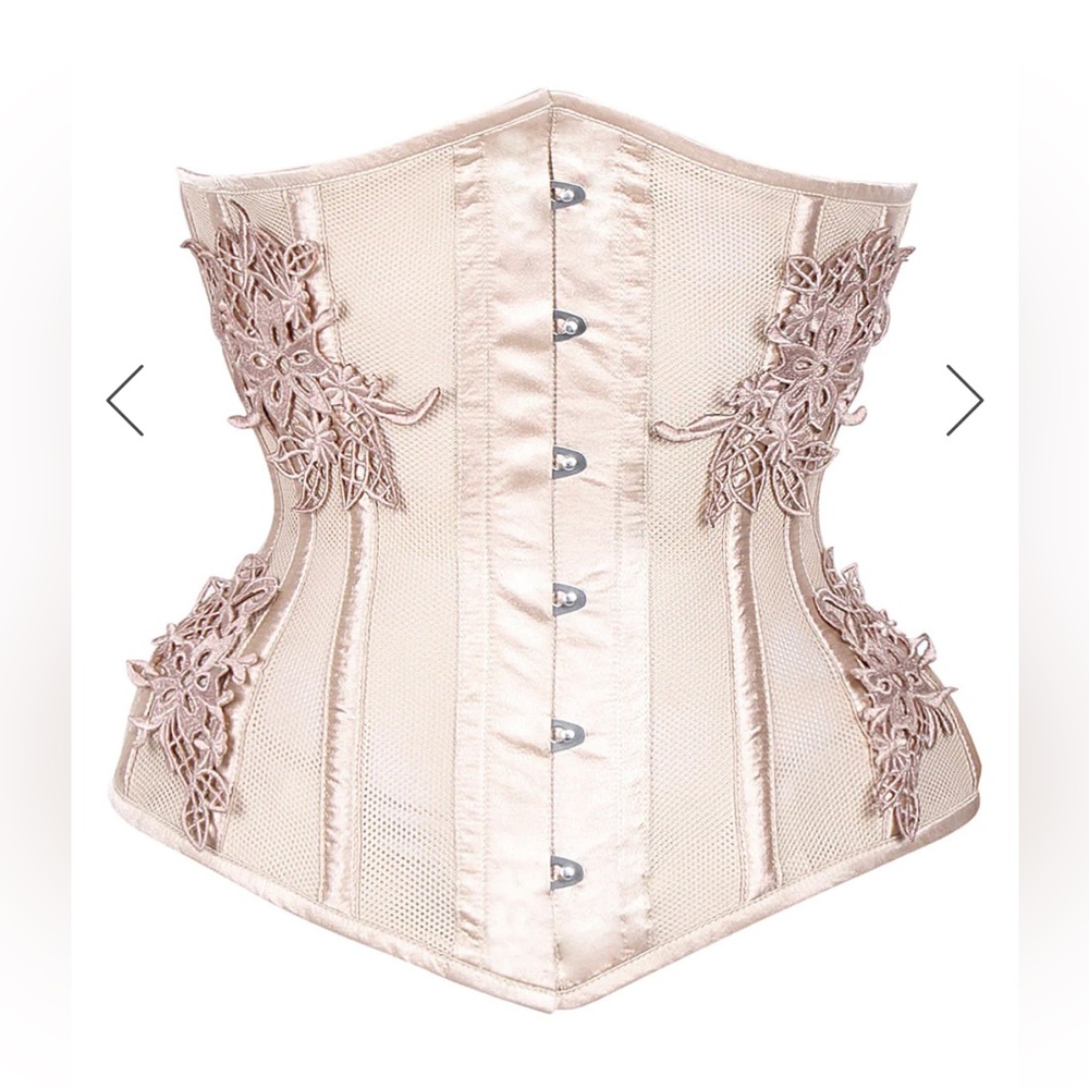 Longline Bridal Corset With Super Fine Mesh Panels and floral Appliqué size 20”